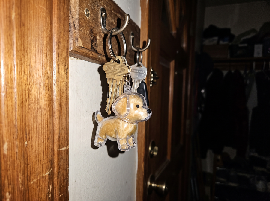 The sealed locket on the keys by the front door