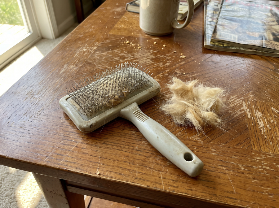 A pinch of fur from the brush