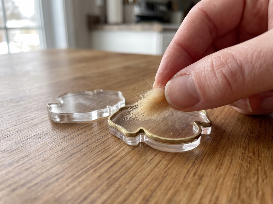Placing the fur inside the open locket